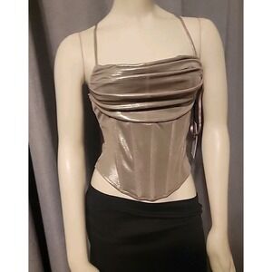 Fairy Whimsy Midnight Sky Bustier Women's Crop Corset Size S Gold Shimmer New